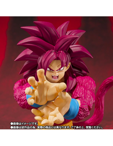 Action figure di Son Goku Super Sayan 4 della serie Dragon Ball Daima firmata Bandai Tamashii Nations