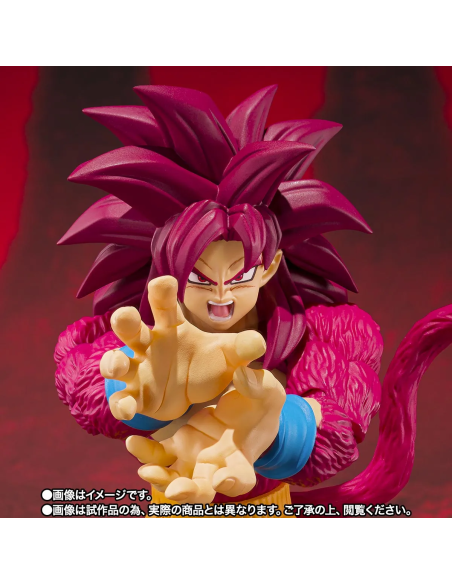 Action figure di Son Goku Super Sayan 4 della serie Dragon Ball Daima firmata Bandai Tamashii Nations