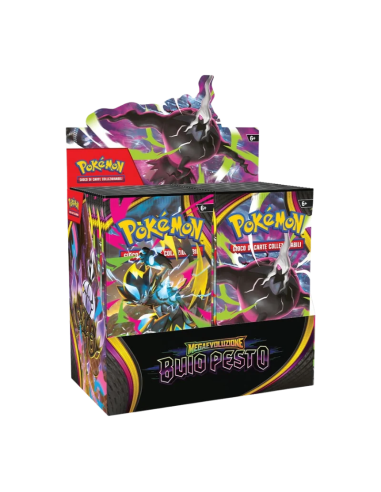 Aggiungi alla tua collezione le 36 buste del display GCC Pokémon Megaevoluzione Buio Pesto in italiano.