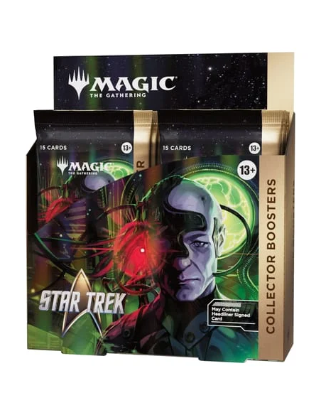 Explore new galaxies with this Magic The Gathering Star Trek Collector Booster Box, featuring 12 English booster packs.